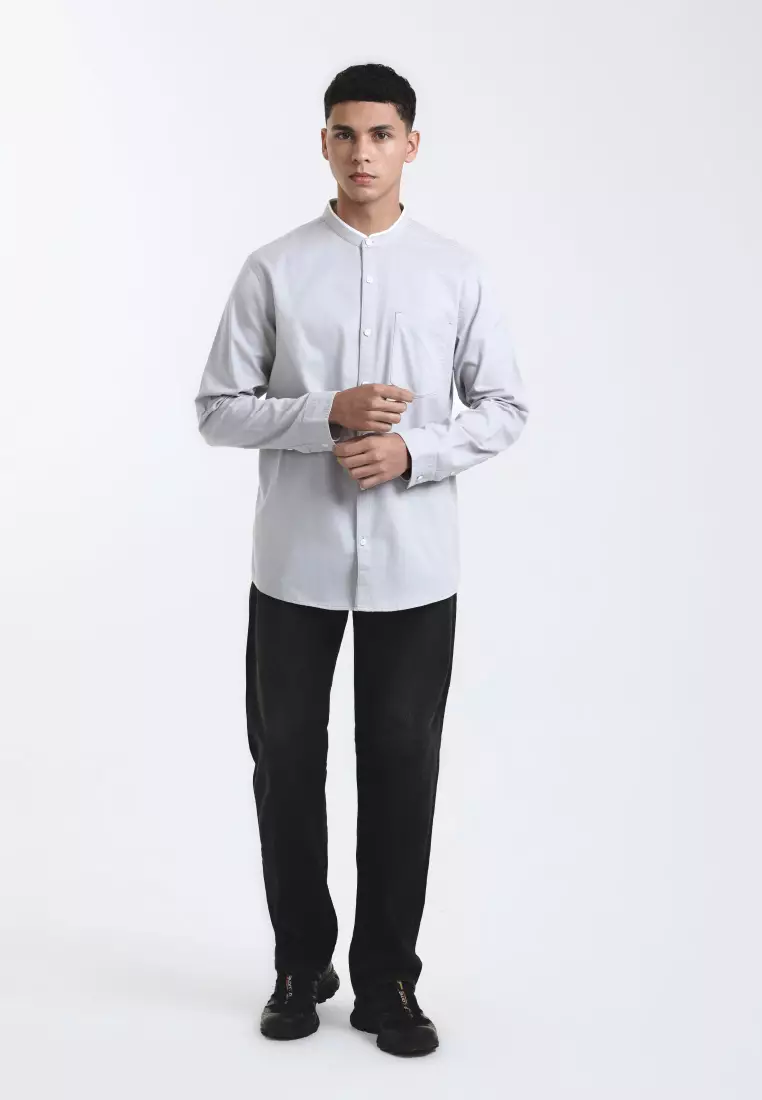 Emba Denim - Rumi One Kemeja Koko Pria Lengan Panjang Regular Light Grey