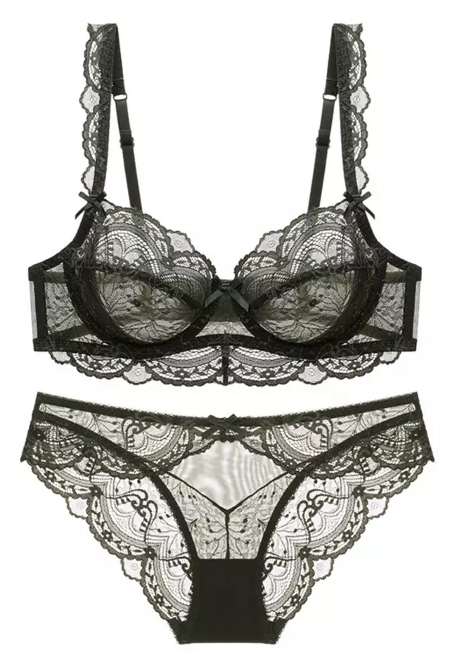 Lace Ultra-Thin See-Through Underwire Bra with Panty Set CA123109GR