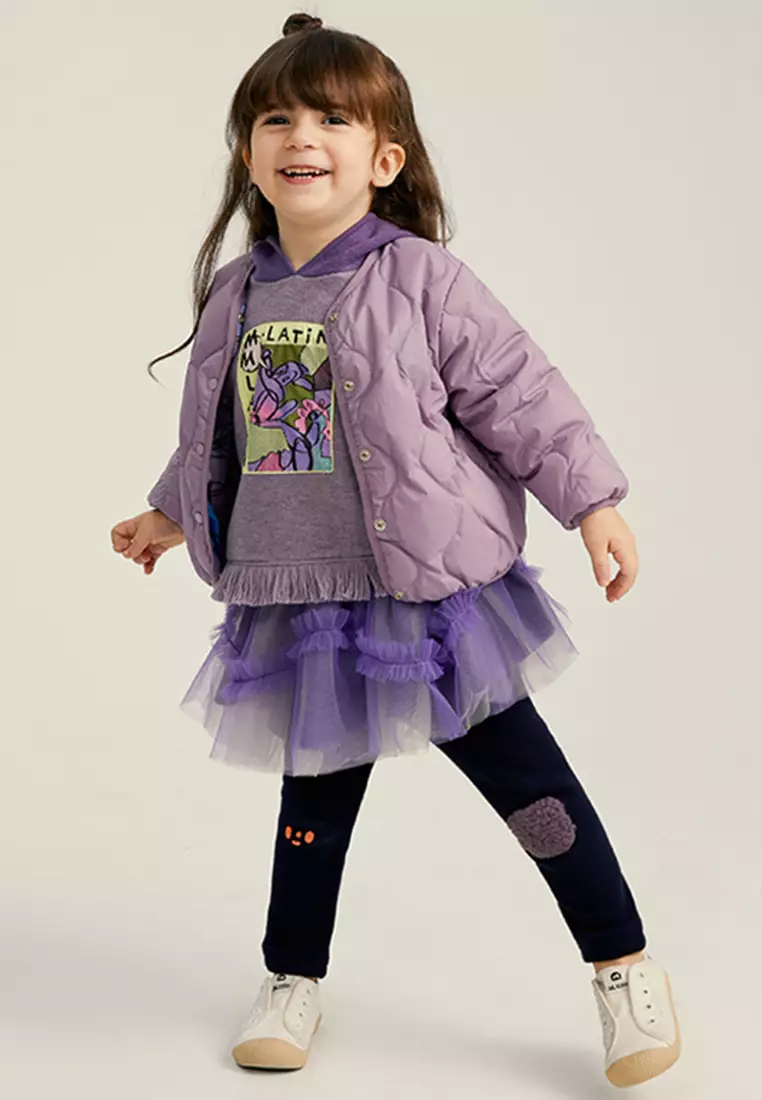 女小童带帽毛衣下摆流苏设计斗篷感针织衫