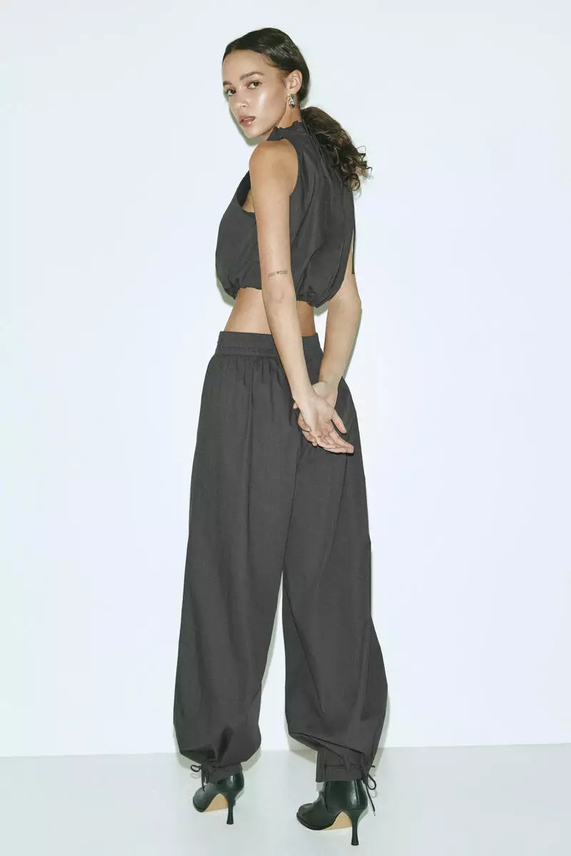Balloon-leg poplin trousers