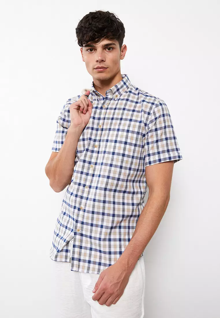 Buy LC WAIKIKI Regular Fit Short Sleeve Plaid Oxford Men's Shirt Online ...