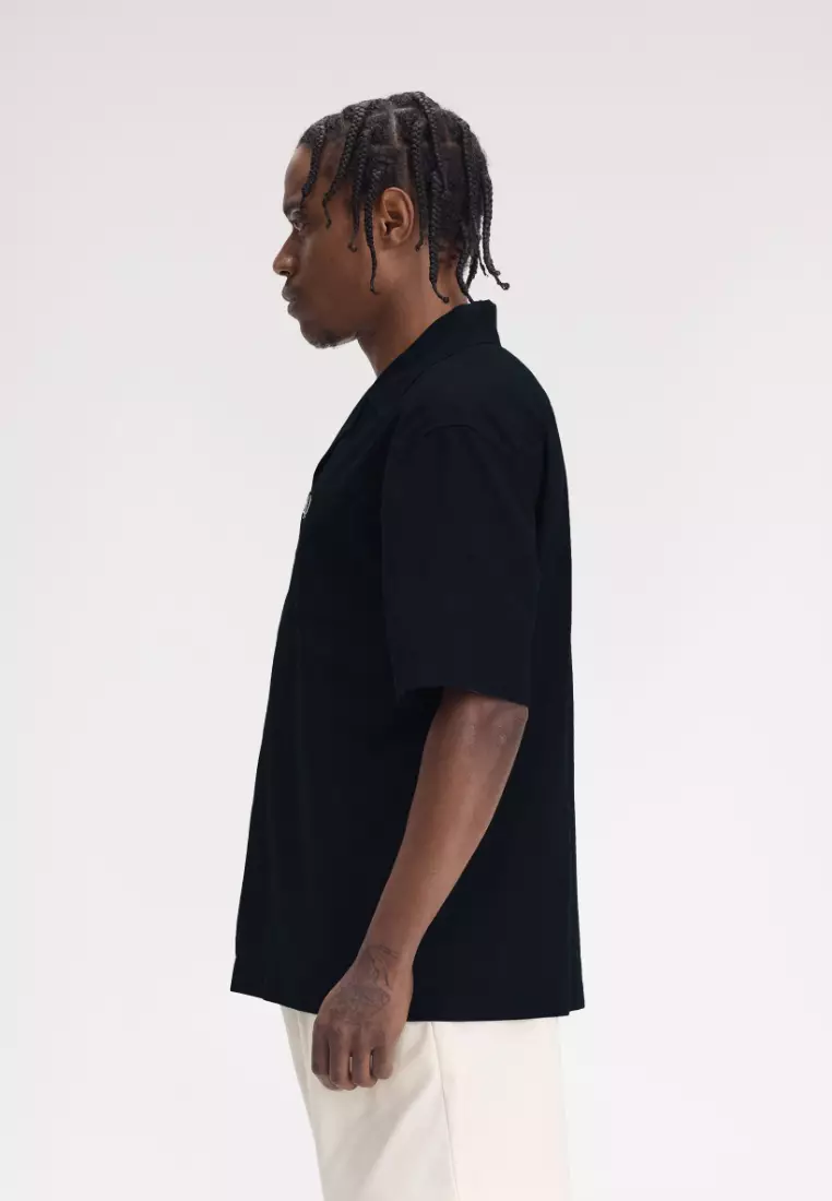 Fred Perry M7762 Lightweight Texture Revere Collar Short Sleeve Shirt (Navy)