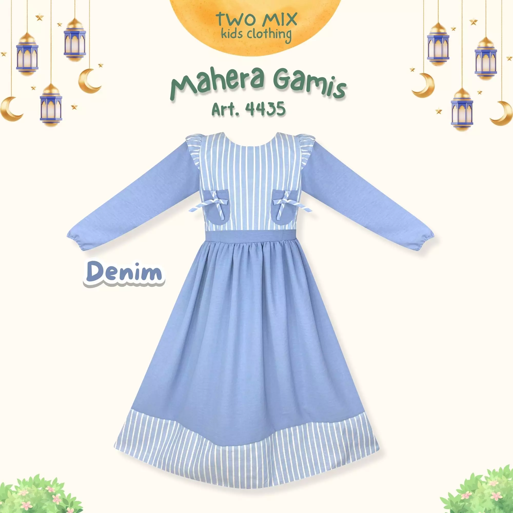Two Mix - Mahera Gamis Raya Collection Lebaran 2025 Baju Muslim Anak Cewek 2-14 Tahun 4435 Denim