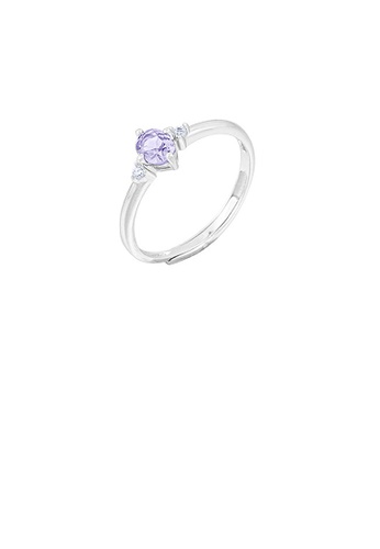 Glamorousky purple 925 Sterling Silver Simple Fashion Geometric Oval Light Purple Cubic Zirconia Adjustable Ring 39F07AC91EDF0AGS_1