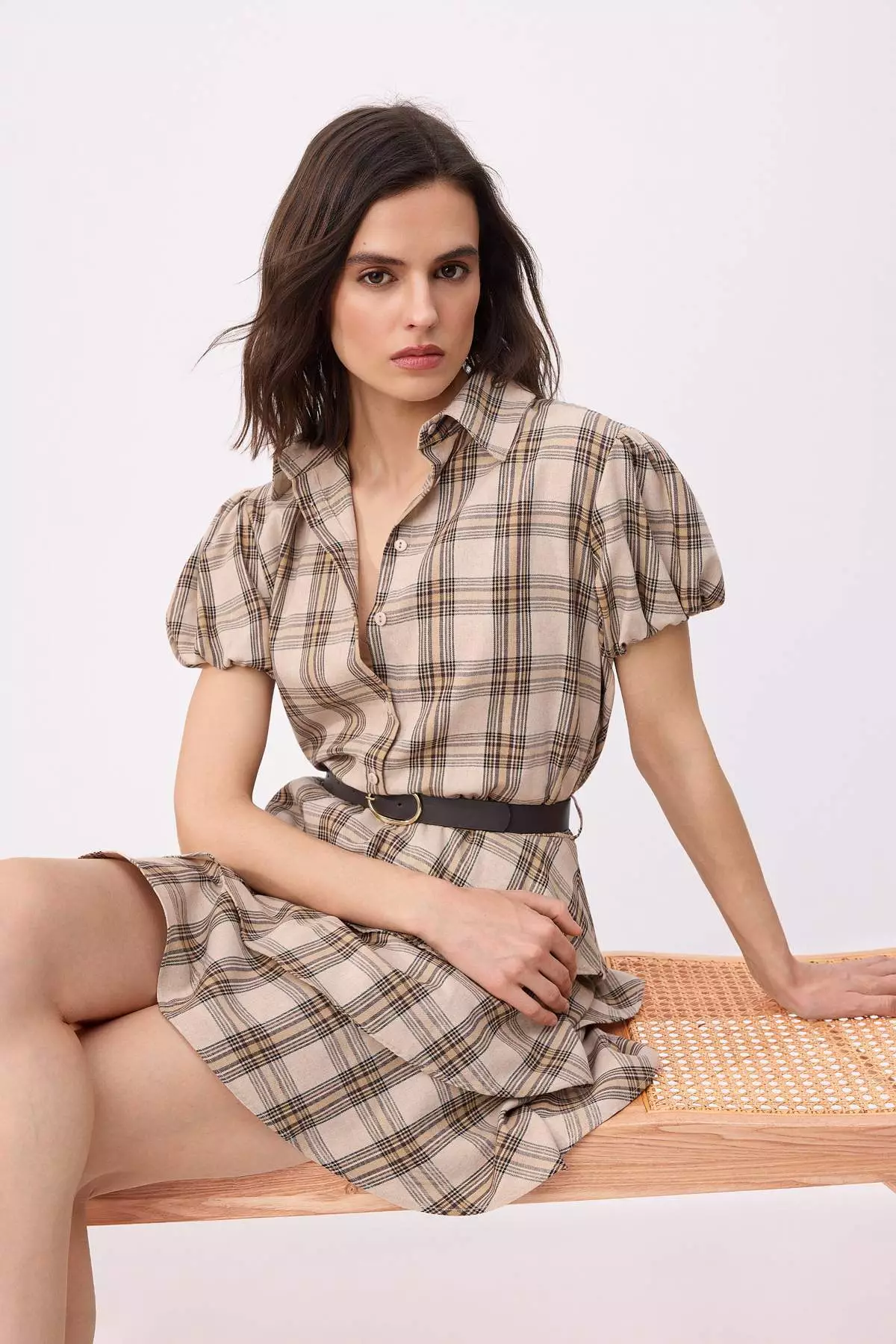Multicolored Plaid / Checkered Short / Mini Woven Dress Twoss26El77