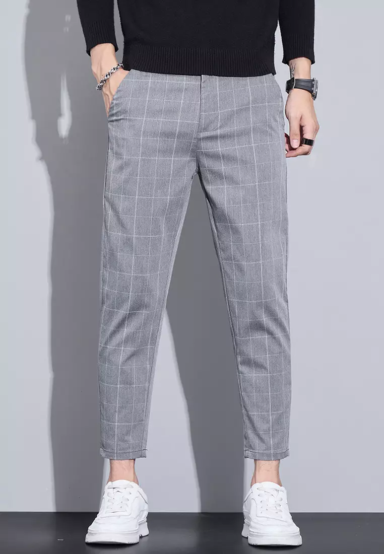 Man's Checked Slim Ankle Suit Pants