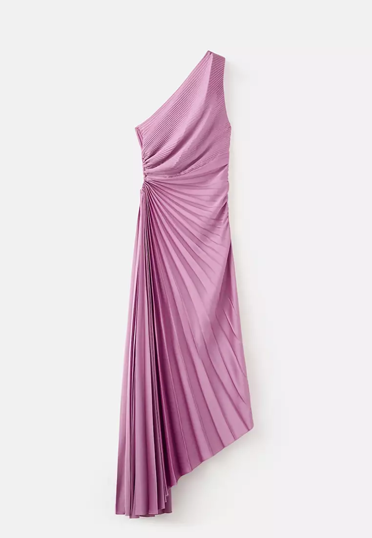 Pleated Asymmetrical Dress With Opening