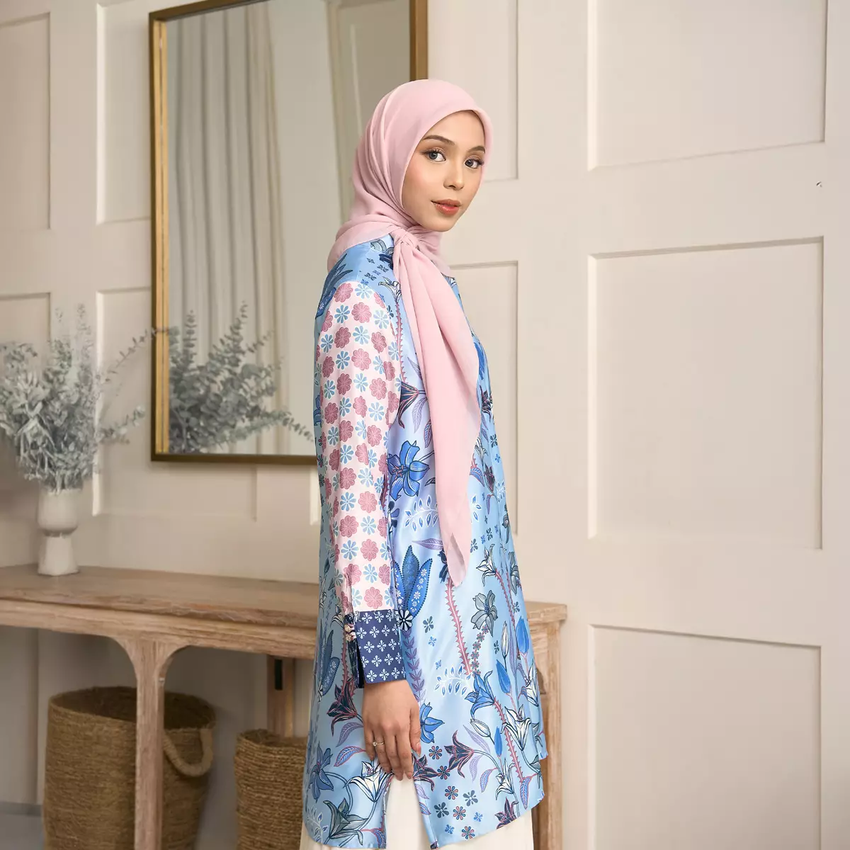 [New Collection] ZM Zaskia Mecca - Rietta Blue Pink Tunik Wanita | Primadona Series | Edisi Lilya Raya