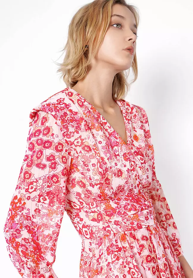 V Neck Floral Print Dress
