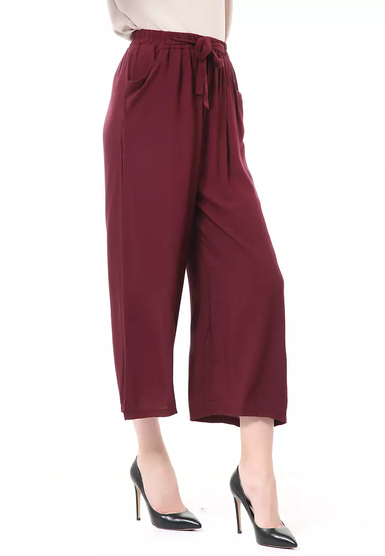 Stella Celana Panjang Casual Wanita Kulot Loose Pants Homewear Material Rayon ORIGINAL - Maroon
