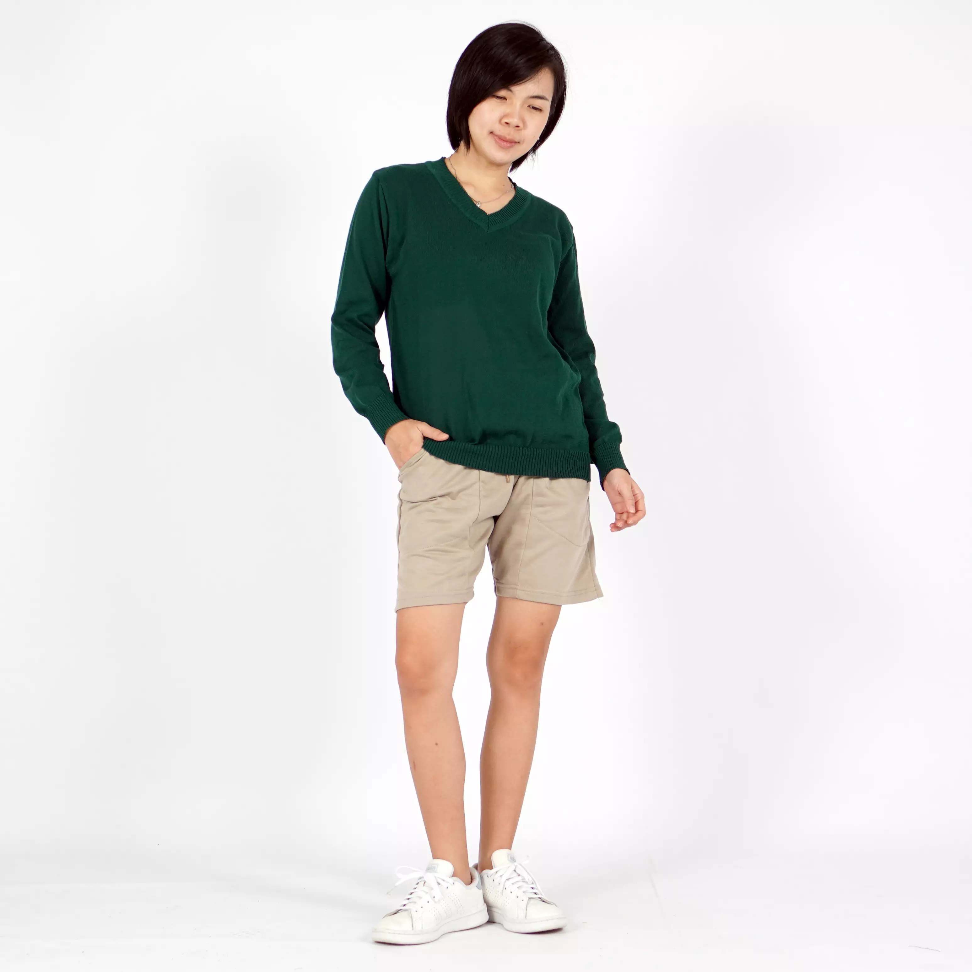Vanessa Sweater Rajut Leher V Gaya Korea Knit Outer V Neck - HIJAU TUA