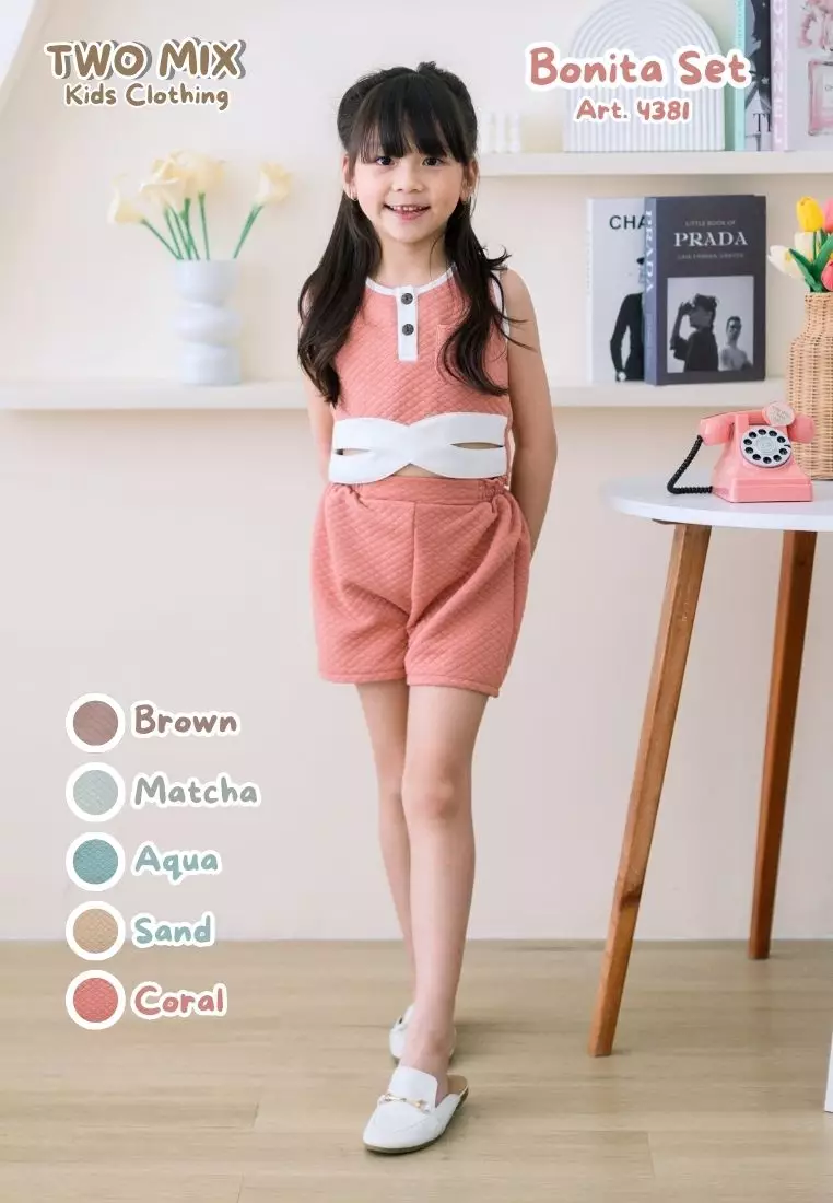 Two Mix - Bonita Set Setelan Anak Perempuan Fashion - One Set Anak Cewek Lucu 1-6 Tahun 4381 Matcha