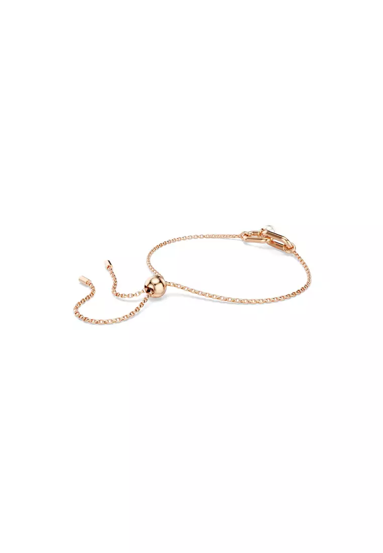 Constella bracelet, Crystal pearl, Round cut, White, Rose gold-tone plated