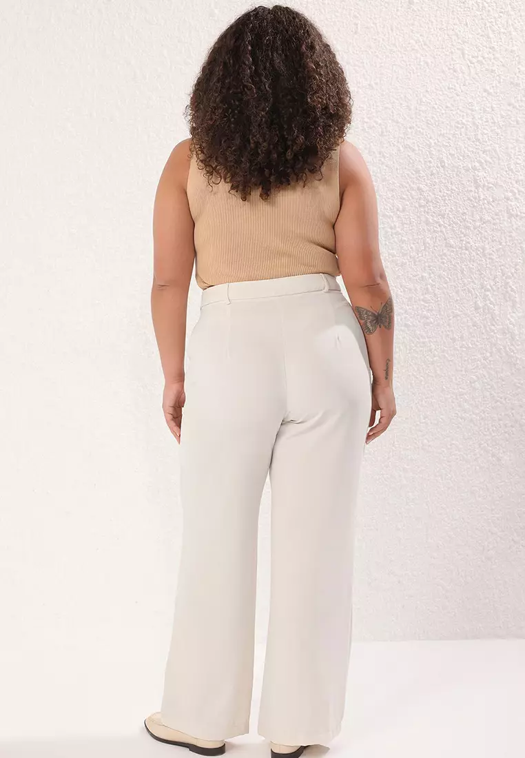 Stone Double Pleated High Waist Wide Leg Summer Woven Trousers Tbbss25Ar00021