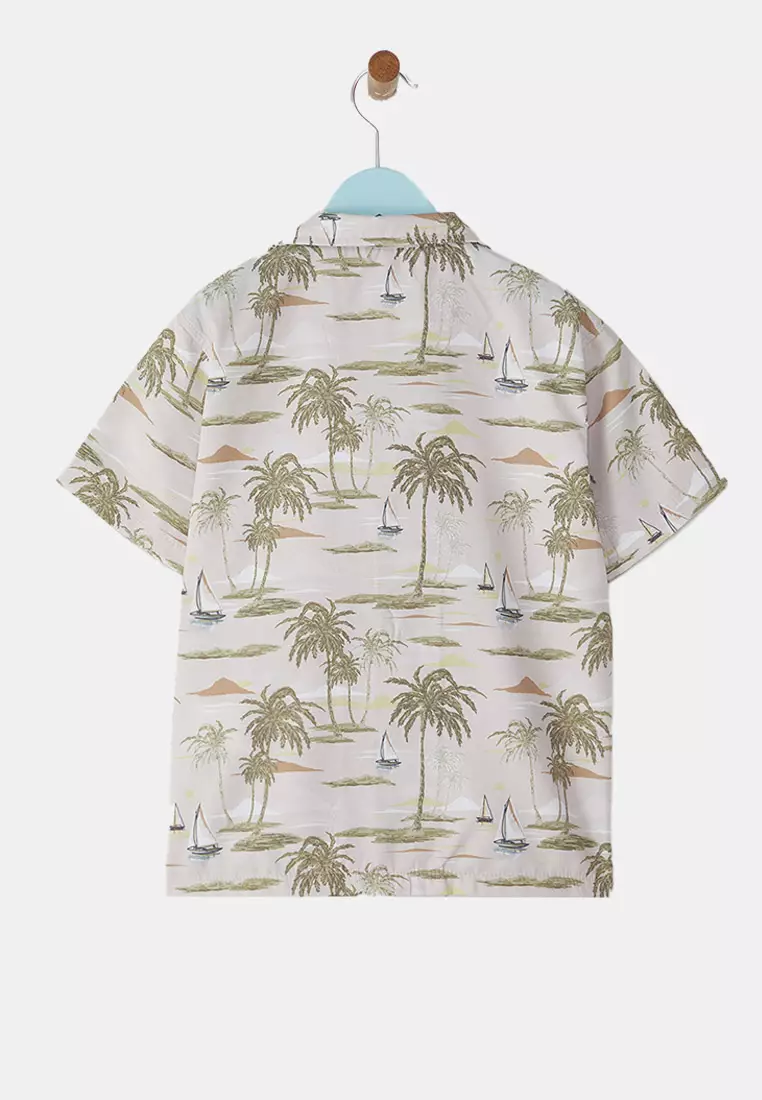 Multicolored Male Child Cotton Printed Short Sleeve Woven Shirt Tkdss25Go00005