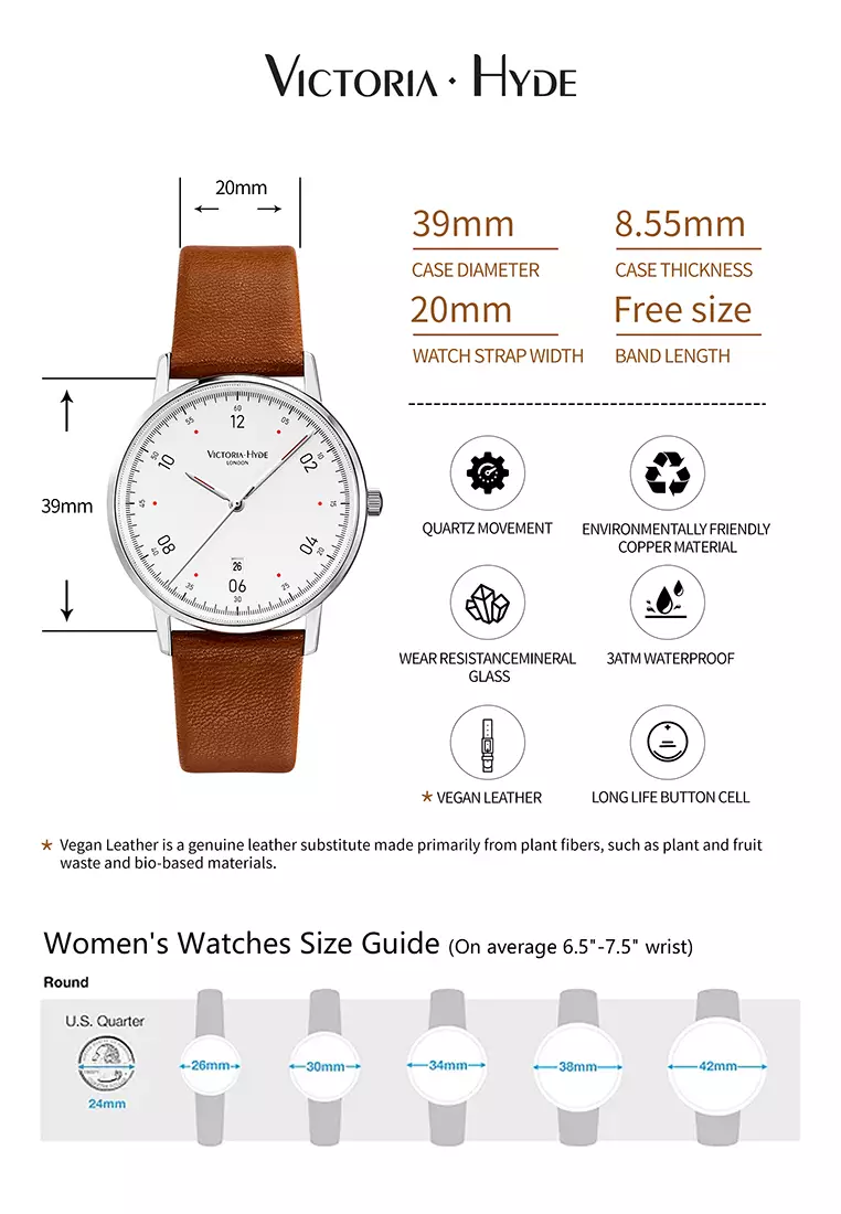 Orton 男士休閑手表 φ39mm圓形表盤 真皮表帶 包豪斯風格 日曆功能防水表-棕色