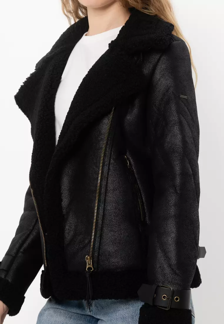 Faux Shearling Aviator Jacket