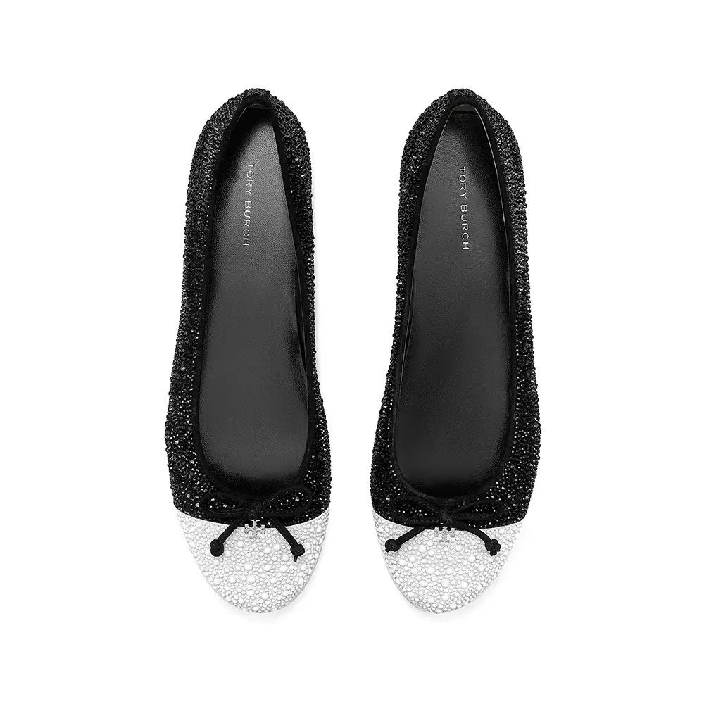 Cap-Toe Crystal Suede Ballet Flats Perfect Black