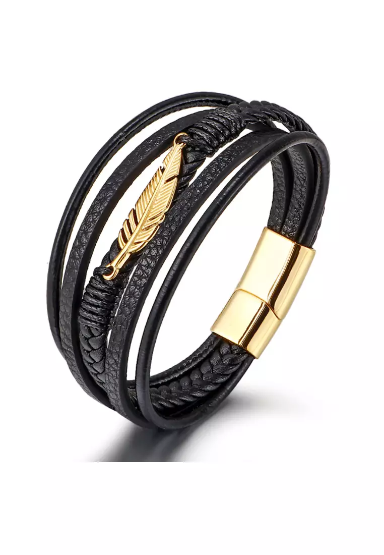 Buy Kings Collection Braided Leather Magnetic Feather Bracelet