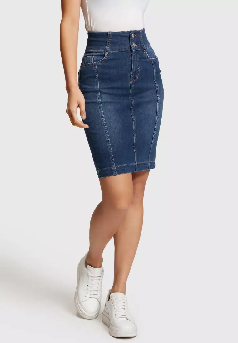 Stretch denim pencil shop skirt for sale