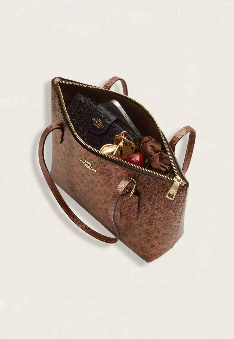 Coach Fiona Zip Tote Bag In Signature Canvas Brown Copper