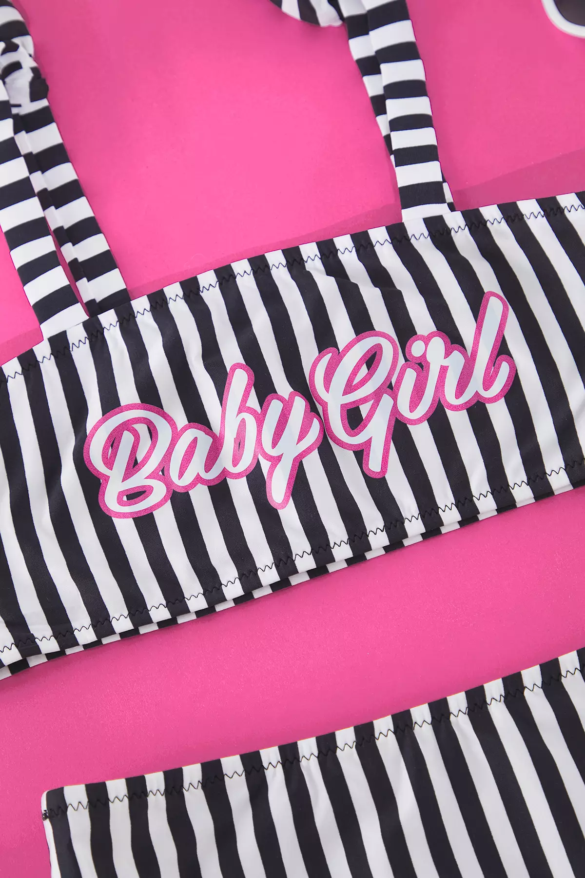 Black Female Child Baby Girl Printed Striped Hanging Neck Knitted Bikini Set Tkdss25Bt00000