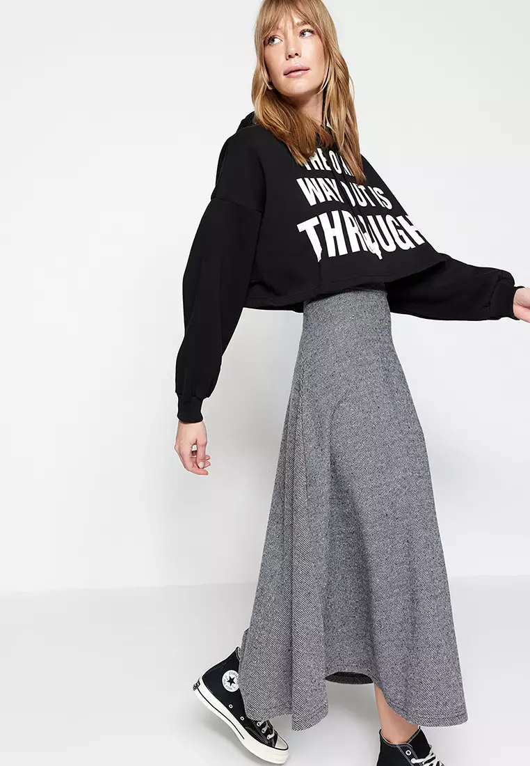 High Waist A-Line Knitted Skirt