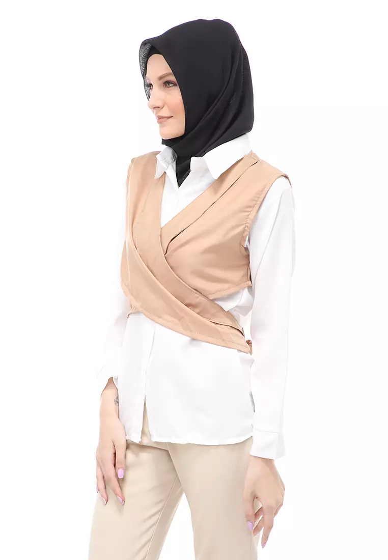 Atasan Blouse Long Sleeve Wanita Muslimah Motif Polos Regular Fit - Mocca