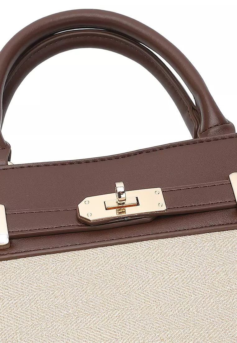 Women's Top Handle Bag / Sling Bag / Crossbody Bag / Shoulder Bag (Tas Tangan Wanita / Tas Selempang Wanita / Tas Bahu Wanita) - Krem