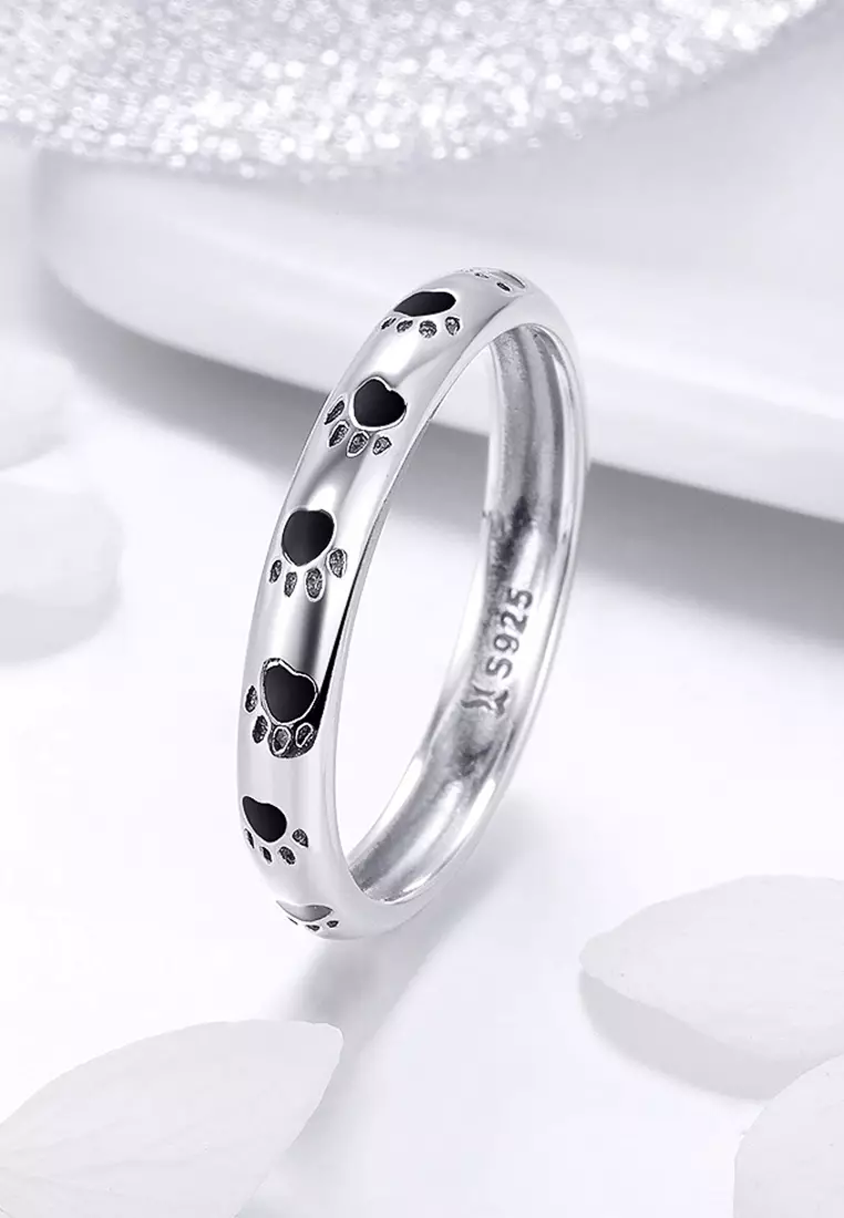 Solid 925 Sterling Silver Animal Pet Paw Print Band Ring - US 9