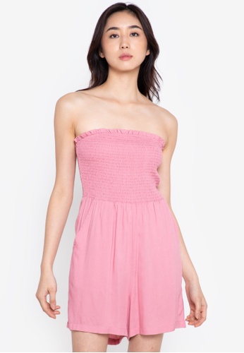 ZALORA BASICS pink Ruched Bustier Playsuit BD67FAA9F675A1GS_1