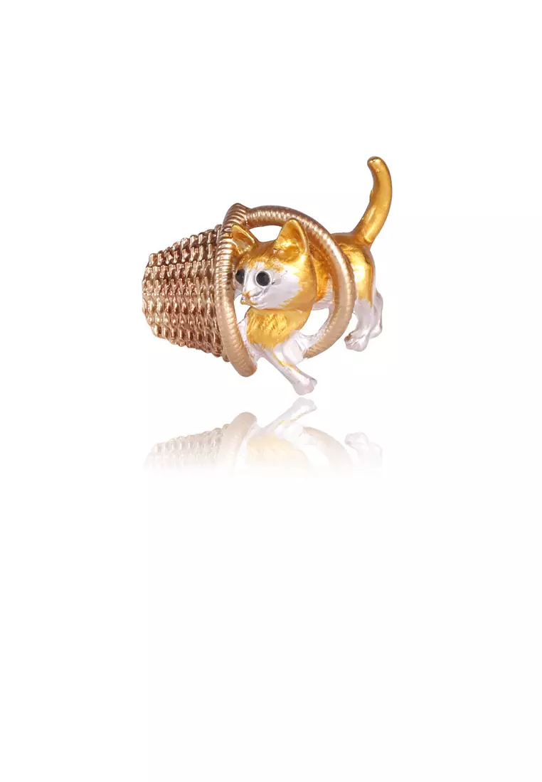 Fashion Cute Golden Cat Basket Brooch