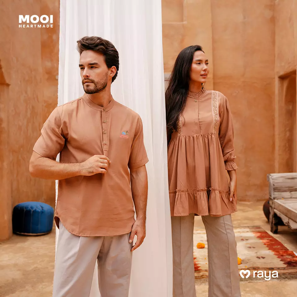 Mooi Tunik Wanita Atasan Wanita Raya Collection Elmira Tunic - Camel Brown