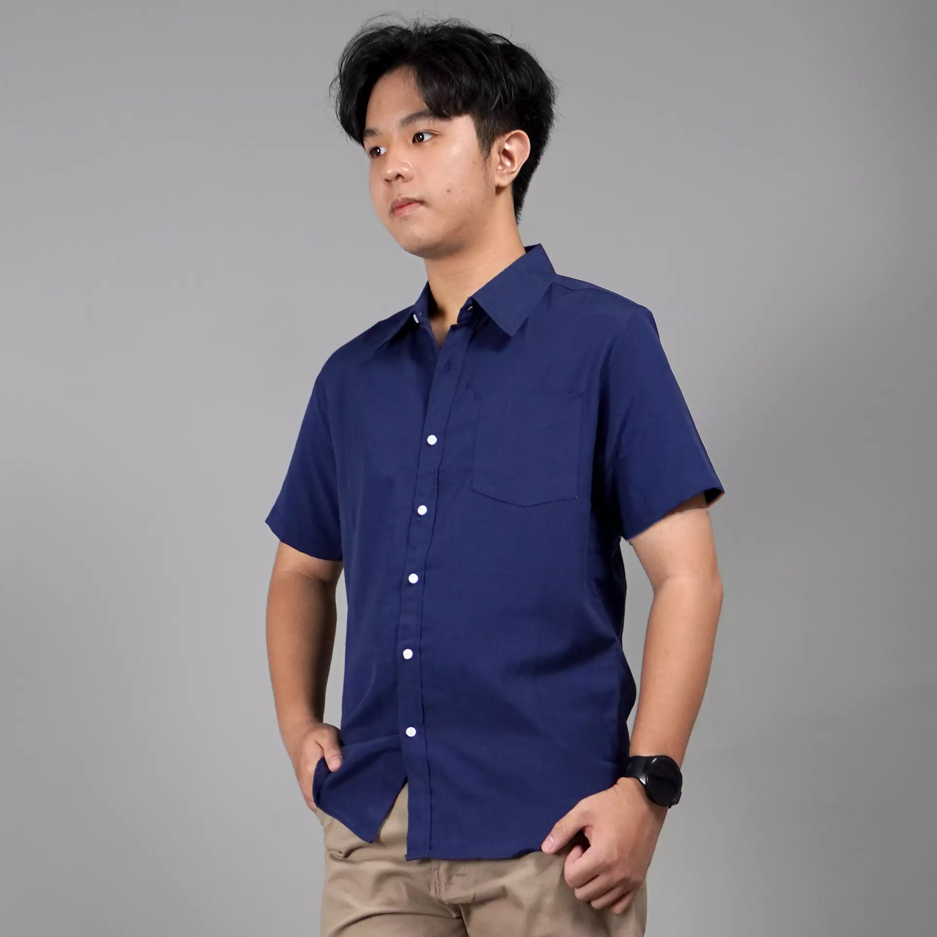 CALEB Kemeja Casual Pria Kemeja Polos Pria Lengan Pendek - NAVY