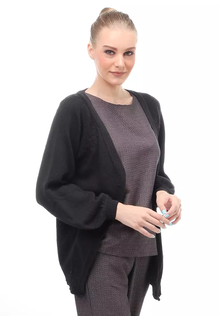 Cardigan Fashion Wanita Loose Fit Design Kasual Premium Quality - Hitam