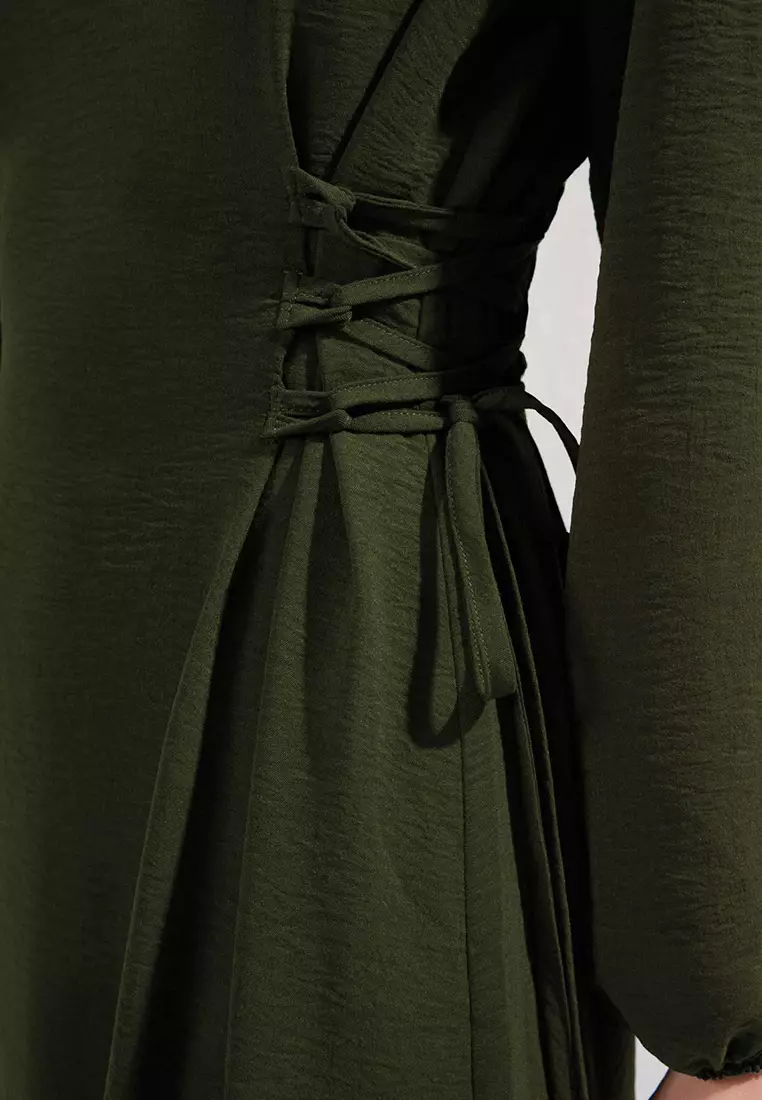 Khaki Judge Collar Waist Brit Aerobin Woven Dress Tctss25Eb00082