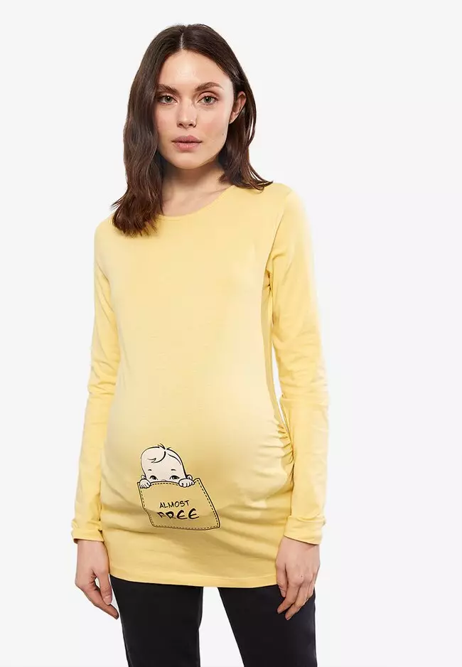 yellow long sleeve maternity shirt