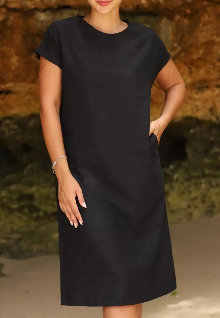 Ureki Dress Linen Wanita Hitam | Linen Dress Women Black