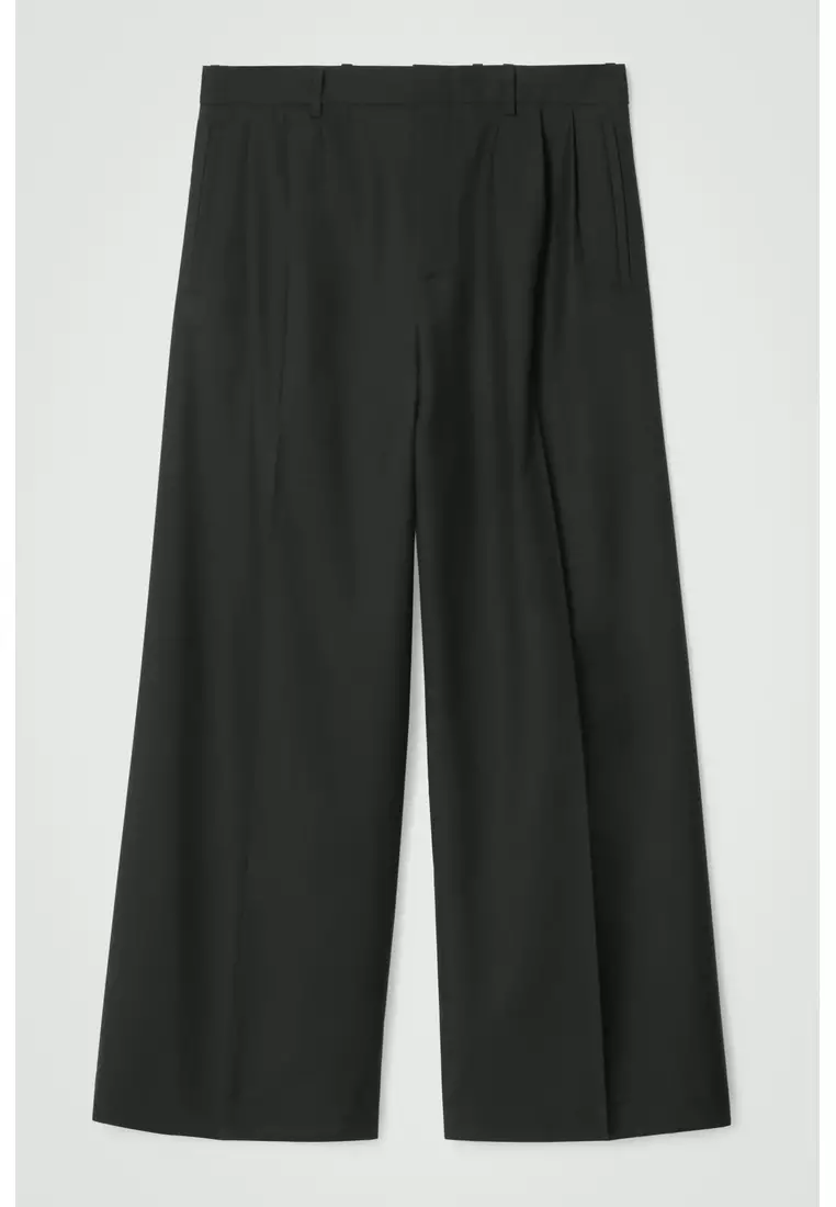 PLEATED WOOL WIDE-LEG TROUSERS