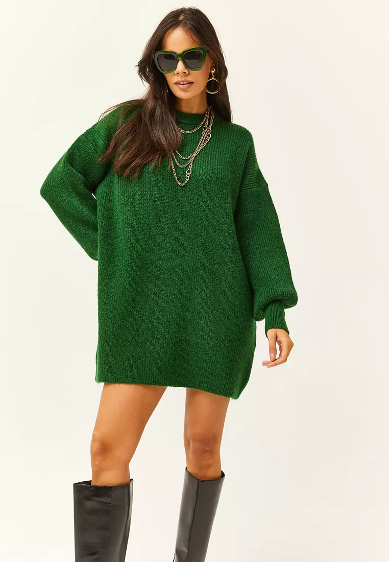 Balloon Sleeves Textured Knitted Dress