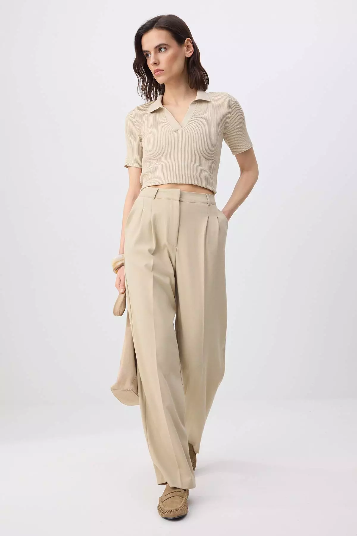 Mink Straight/Cut Pleated Woven Fabric Trousers Twoaw23Pl41