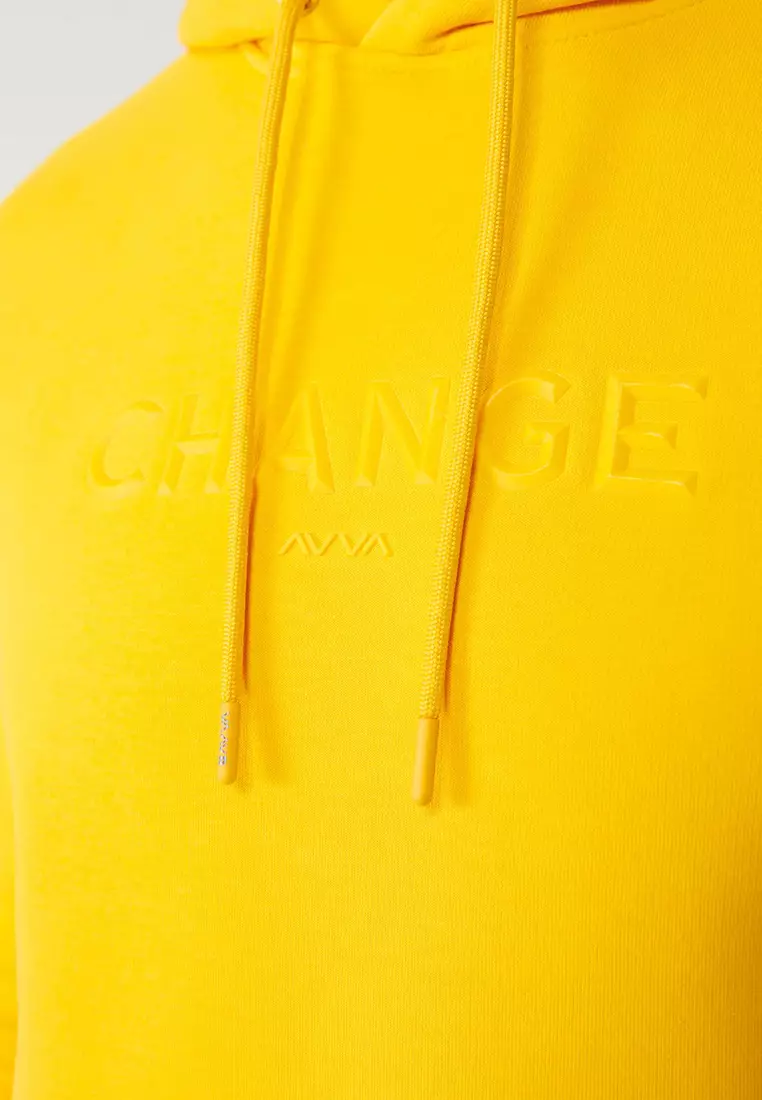 Men's Yellow Hooded 3 Thread Raised Printed Sweatshirt A32Y1240