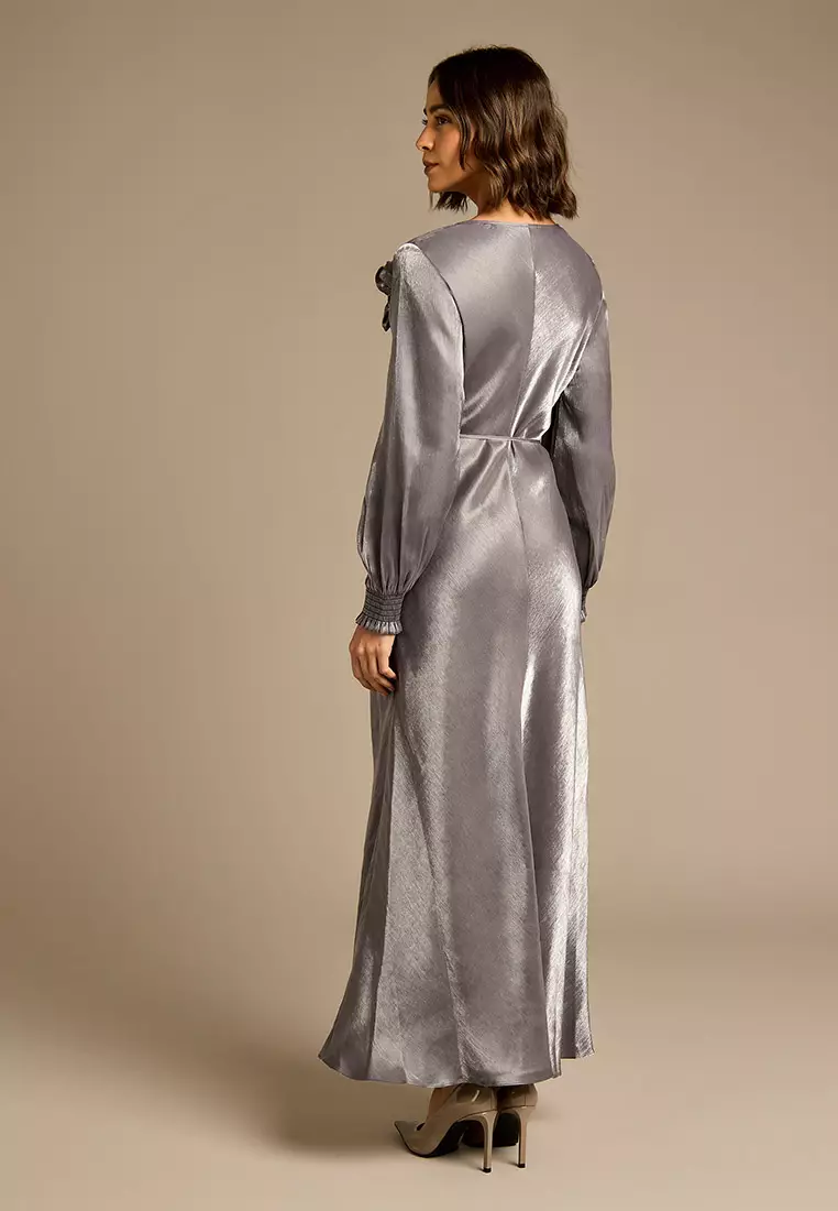 Juliet Metallic Silver Maxi Dress