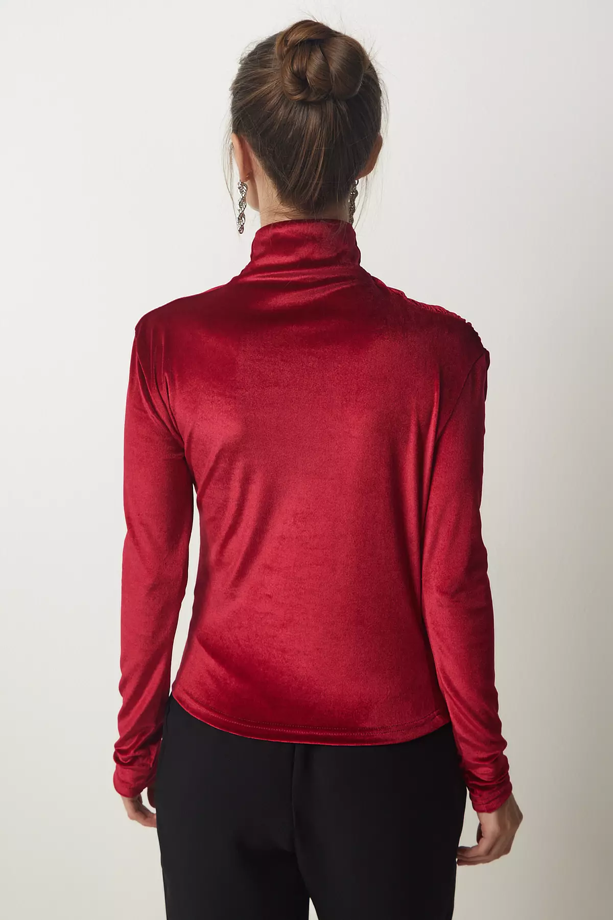 Women's Red Gathered Collar Stylish Velvet Blouse Ff00144