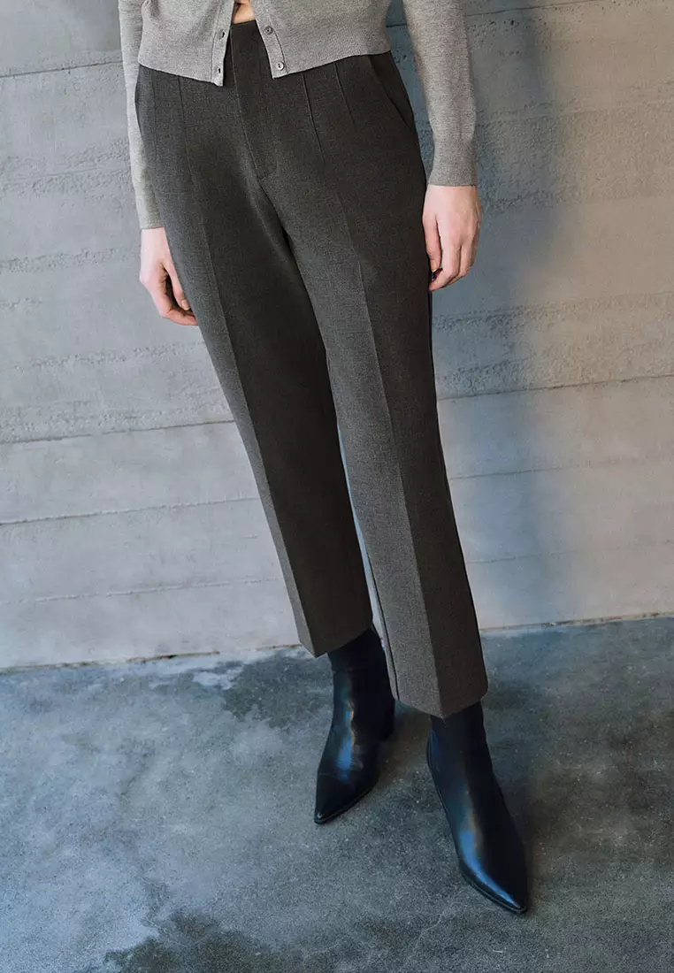 UR秋季新款女装简约气质通勤纯色绗缝线直筒裤UWM640007