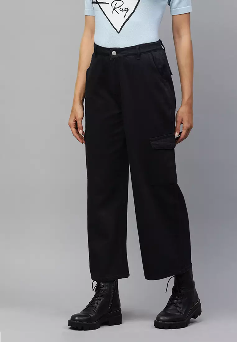 Black High Waist Cargo Pocket Pants