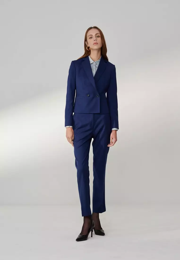 寶藍色直筒版西裝褲