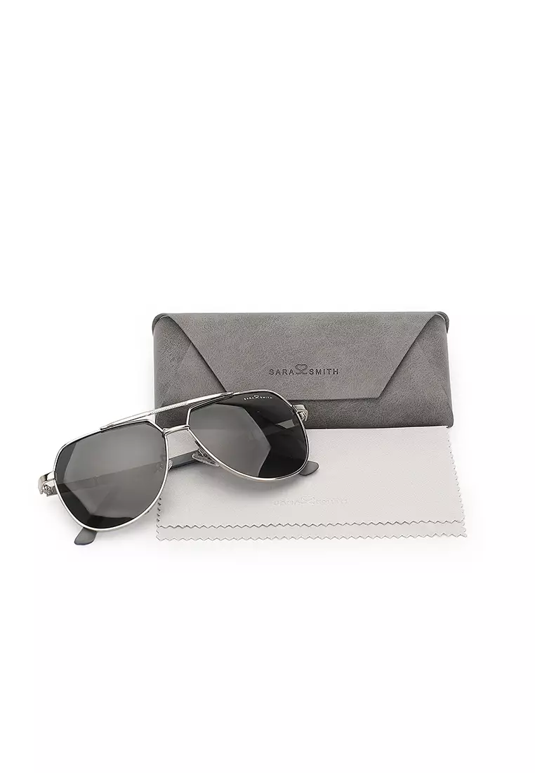 Unisex Stylish Polarized Aviator Sunglasses (Kacamata Hitam) - Putih / Abu-Abu