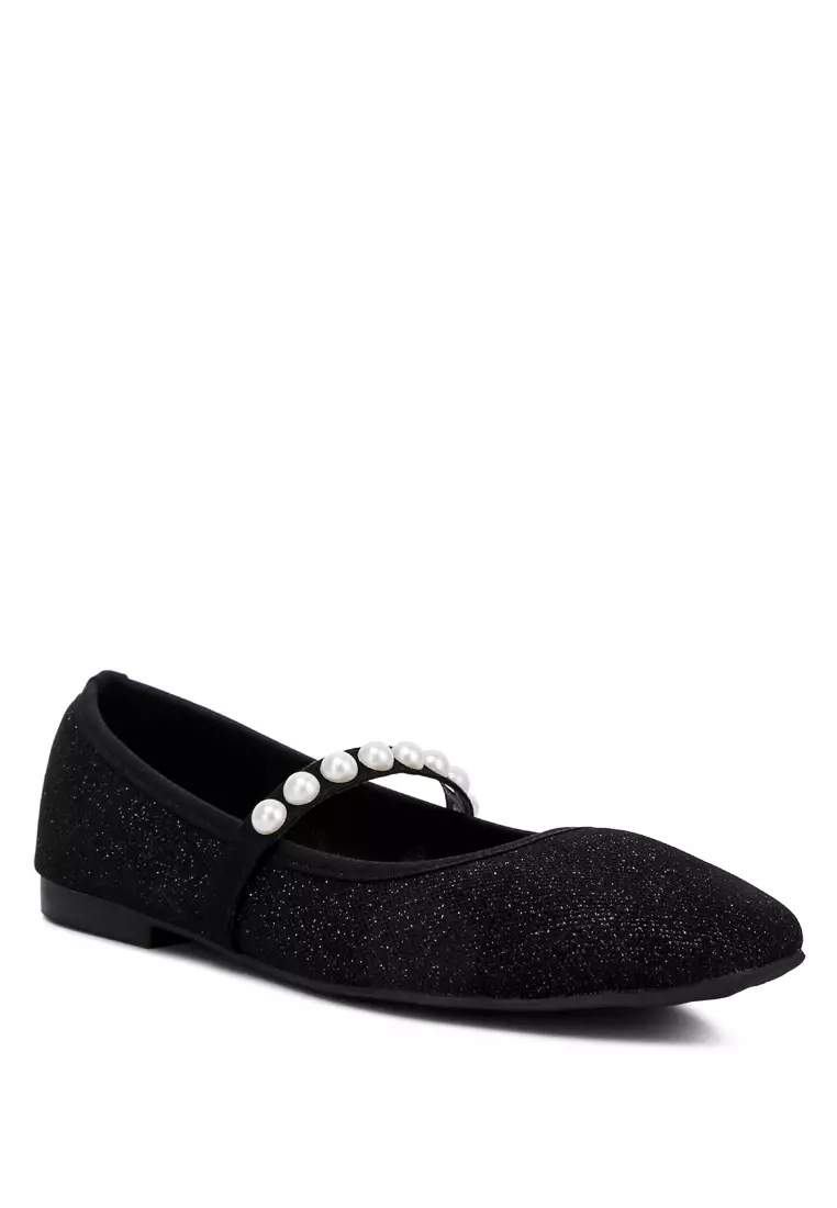 Black Pearl Embellished Ballerina Flats