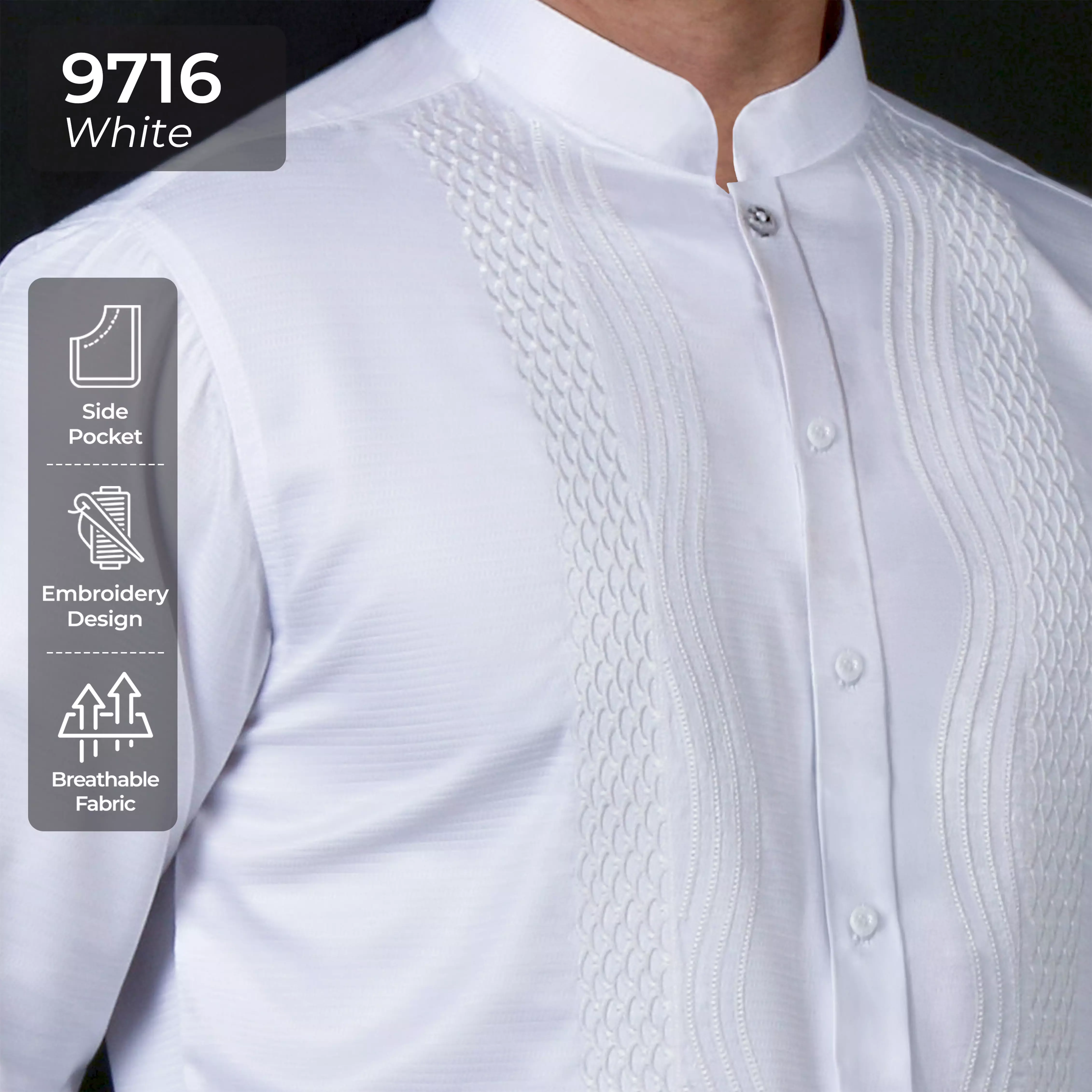 Casella Baju Koko Pria Lengan Panjang Exclusive | Baju Koko Putih Ibrahim Lengan Panjang 9716 White